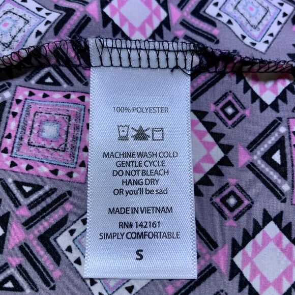 LULAROE Sz Small Women Cardigan Dolman Short Sleeves Open Front Gray Pink Print - Picture 8 of 9